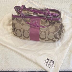 Coach Tan and Purple Women's Monogram Bag